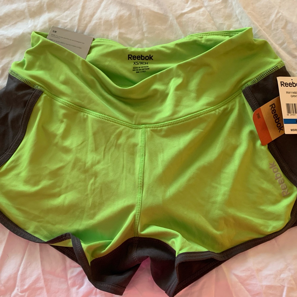 Reebok Lime Green and Gray Sports Shorts XS